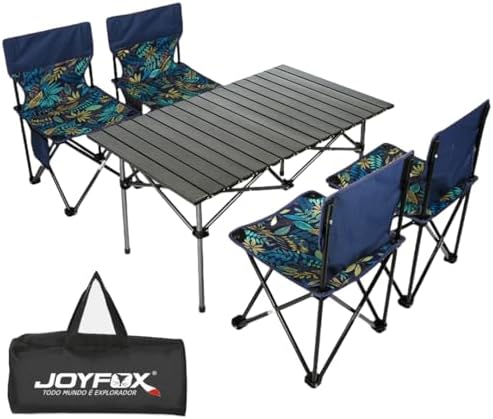 Kit Mesa Dobrável 120cm Com 4 Cadeiras Resistente Para Camping Ga...