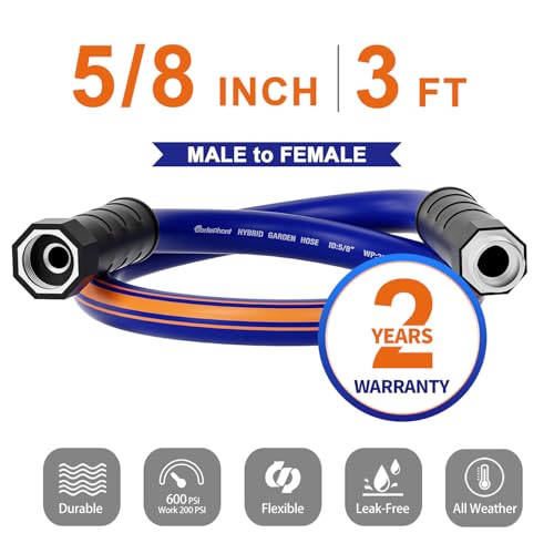 garden leader hose 3 ft x 5/8", Male to Female Fittings, Hose Reel Leader Hose, short water hose with Swivel Handle