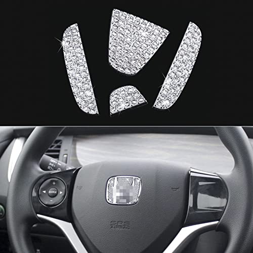 KORUIPEI Bling Car Accessories for Women Compatible with Honda Steering Wheel Logo, Rhinestone Diamond Car Decorations Interior Decals Stickers Fit for Honda Civic Accord CRV Odyssey City 2015-2021