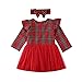 Frecoccialo Robe Bouffante Nouveau-né Bébé Flocon de Neige Imprimé Robe Plaid Rouge Bébé Fille à Manches Longues Volant Robe Princesse de Noël (B-Robe+Bandeau, 18-24 Mois)