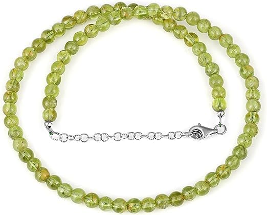 Kashish Gems & Jewels Peridot 1 Strand Necklace - Natural Smooth Round Beads Jewelery (47cm) Chain Green Necklace For Women, Birthday, Valentine's Day