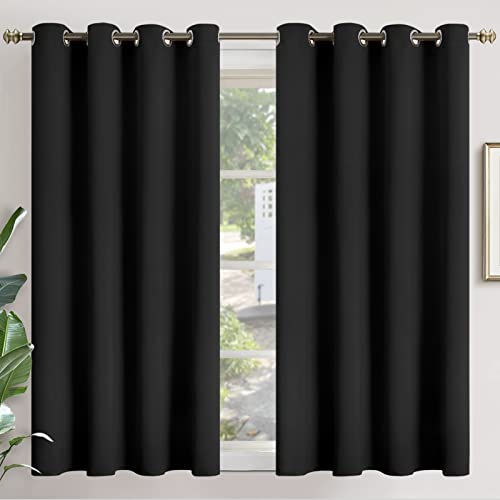 Image of YoungsTex Black Blackout Curtains 54 Inch Long - Short Thermal Insulated Drapes with Grommet Room Darkening for Basement Bedroom Bathroom Window, 2 Panels, 52 x 54 Inch