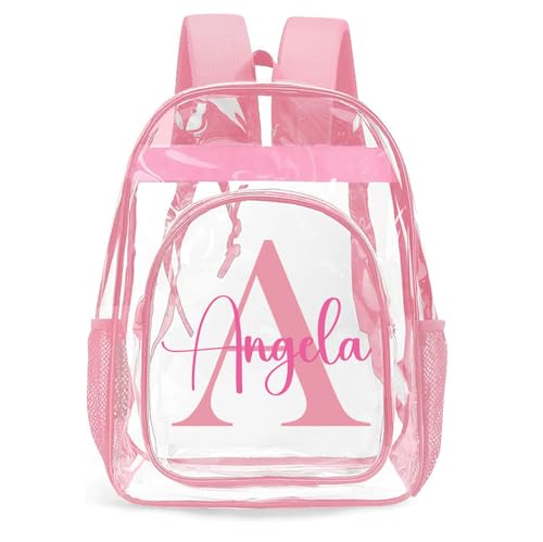 Personalized Clear Backpacks with Name, Custom Letter Clear Backpack for Gifts, with Reinforced Strap & Large Capacity PVC Transparent Waterproof Backpacks for Travel Camping Work