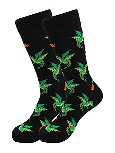 Real Sic Fun Socks for Men and Women - Cozy Cotton Dress Socks with Colorful Designs - Casual, Exotic Zoo Animal Patterned (Dragon)