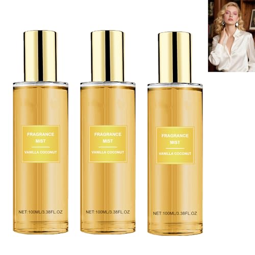 Spray corporel vanille et noix de coco pour femme, brume parfumée longue durée à la noix de coco, parfum léger pour les cheveux et le corps, hydratant et nourrissant, léger et rafraîchissant (3pcs)