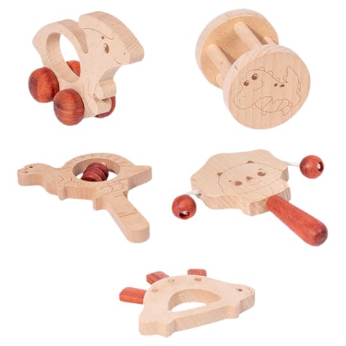 Milisten 5 Piezas sonajero de mano de juguete sonajero de campana de mano redondo sonajero de madera para bebé juguetes musicales sonajeros de mano de bebé sonajeros de