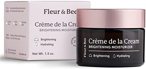 FLEUR & BEE Brightening Moisturizer | Clean, 100% Vegan | Anti Aging, Wrinkle Cream with Vitamin C | Wrinkles, Hyperpigmentation & Dark Spot Corrector for Face | Crème de la Cream 1.5 oz