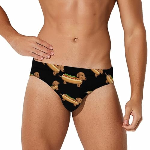 Dachshund Hot Dog Mens Swim Briefs Bikini Sexy Low Rise Trunks Swimsuit Bathing Suit Beach