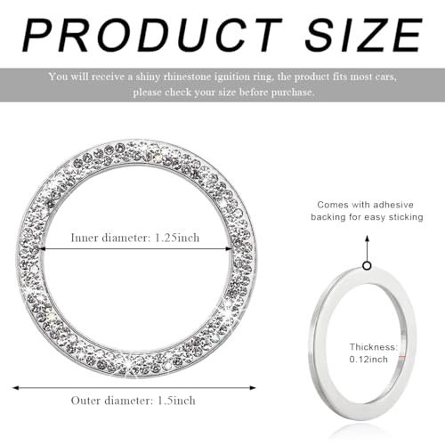Image of Car Bling Crystal Rhinestone Engine Start Ring Decals, Sparkling Diamond Car Push Start Button Ignition Ring Sticker, Auto Key Ignition Knob Ring Decoration for Women Girls (White)