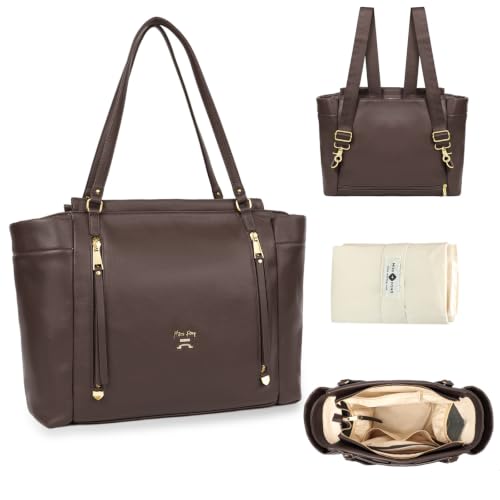 Image of miss fong Diaper Bag Tote Diaper Bags Convertible Mommy Bag Hospital Bag | 12 Pockets Panaleras Para Bebe with Changing Pad Large Capacity Diaper Tote Stroller Straps & Insulated Pockets for Mom & Dad