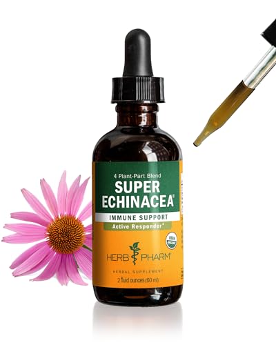 Herb Pharm Super Echinacea Liquid Extract: USDA Organic Immune Support for Year-Round | Fast-Absorbing Echinacea Tincture 4 Plant-Part Blend: Root Leaf Flower & Seed | Up to ~6 Week Supply 2 oz*