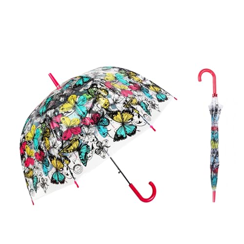 ThreeH Women's Transparent Umbrella Durable Windproof Dome Romantic Elegant Rain Umbrella Automatic Open POE Canopy,Red