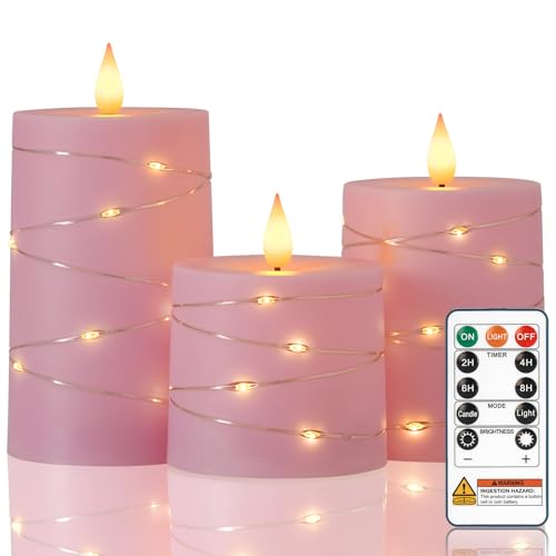 Raycare Pink Battery Operated Flameless LED Pillar Candle with Remote Timer