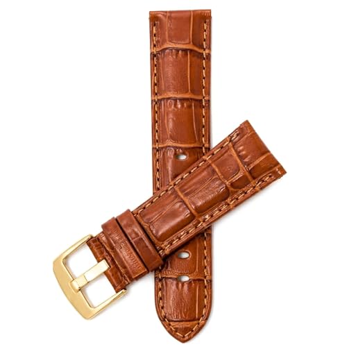 Image of Bandini Mens Leather Watch Band - Extra Long & Regular, Premium Top Grain Alligator Embossed Strap, Durable Upgrade Replacement, Comfortable Leather, Fits Large Wrists, 18mm to 38mm