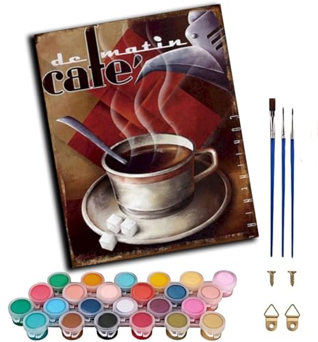 WANGWANGMIAO Kits de Pintura por Números para Adultos,Retro Cafe Delicioso Café 40x50cm DIY Pintar con Numeros Lienzo para con Pinceles Pigmento Acrílico para Regalo,sin marco