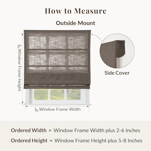 Image of TWOPAGES Liz No Drill Cordless Roman Shades Linen Textured Roman Blinds for Windows, Custom Made Room Darkening Blackout Roman Window Shades, Hardware Included, Rust Brown, 1 Piece