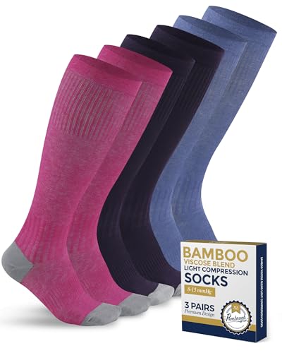 Image of Pembrook Bamboo Viscose Light Compression Socks - 3 Pairs | 8-15 mmhg Compression Socks | Knee High Comfort Support Socks