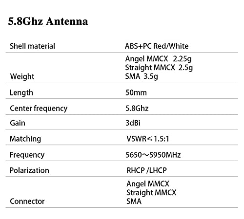 5.8Ghz 3dBi FPV Antenne-Rot/LHCP Weiß 50mm SMA/MMCX/MMCX Winkel 5650～5950MHz für Racing Drone RC Drone FPV Antenne (Color : 2PCSLHCP) (Color : 2PCSMMCX90LHCP)
