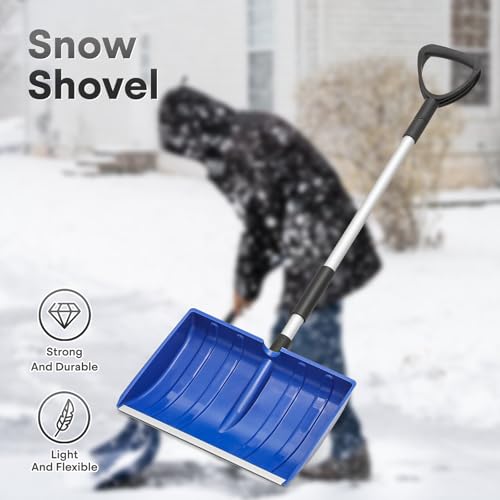Athena Collection 16\" Snow Shovel for Driveway,Plastic Shovel with D-Grip Handle,Detachable Large Snow Shovel with Durable Aluminum Edge for Car Garage Camping Outdoor