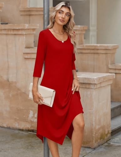 Image of Zeagoo Midi Dresses Women 2026 Dress 3 /4 Sleeve Casual Dresses with Pockets A Line Summer Beach Sundress