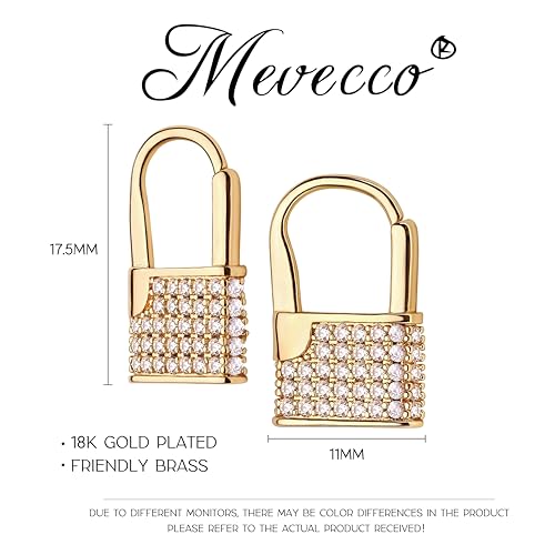 MEVECCO Lock Earrings Padlock Huggie Hoop Earrings 18K Gold Plated Dainty Micro Pave CZ Lock Dangle Charm Mini Lovers Padlock Earrings Minimalist Stacking Hoop Earrings4