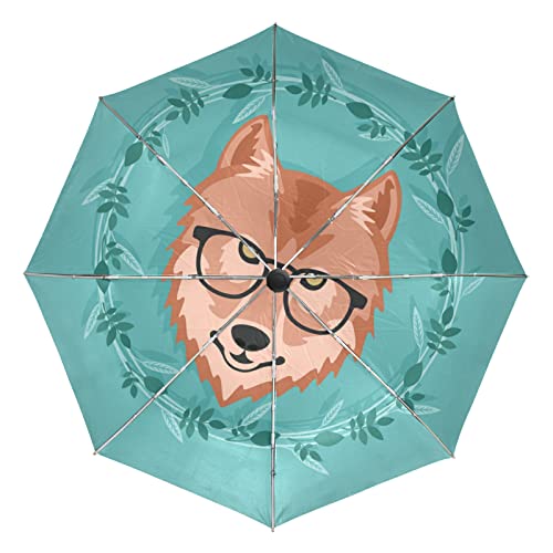 Parapluie automatique Vnurnrn robuste contre le vent et la pluie avec motif loup de verre