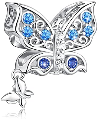 FOREVER QUEEN Butterfly Charms fit Charms Bracelet 925 Sterling Silver Butterfly Bead Charms for Bracelet and Necklace Jewelry Gift with Gift Box