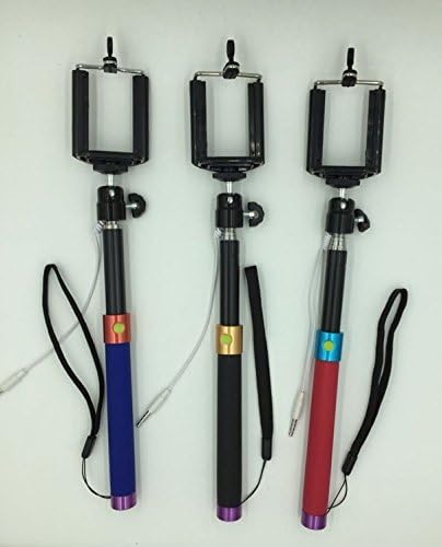 3.5mm Cable Take POLE Selfie Stick,NO BATTERY, Non Bluetooth Monopod With Smartphone Adjustable Phone Holder For iPhone 6 5S 5C 5 4S,Samsung Galaxy S3 S4 S5,Note 3 2, HTC!! Black, Red and Dark Blue Upgraded Model (Red)