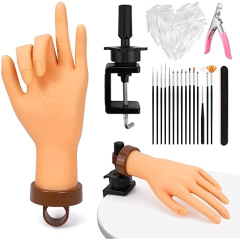 Yokilly Practice Hand for Acrylic Nails, Bendable Soft Nail Practice Hand, Flexible Plastic Nail Hand Practice, Fake Mannequin Training Hand for Nails Practice (with Clamp Holder) Cover
