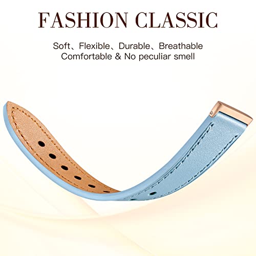 Maledan Leather Band Compatible With Fitbit Sense 2 Bands Women Men, Soft Genuine Leather Slim Strap With Rose Gold Buckle Wristbands For Fitbit Sense/Versa 3 Smart Watch, Skyblue #TOP7