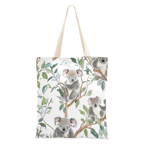 Beauty Koala White Tote bag for women everyday canvas bags with handles Cute Tote Bag Canvas Reusable Grocery Bags for Travel Bolsa de lona