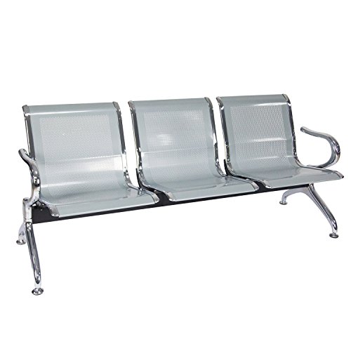 Peach Tree Airport Reception Waiting Room Chair for Garden Salon, Reception Room, Office, Barber Bench in Bank Hospital and Market (3 Seats, Silver)