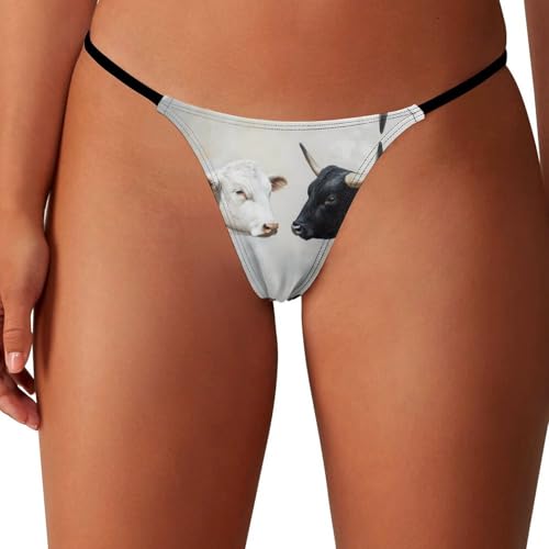peiyeety Tanga de Vaca Blanca con Toro Negro para Mujer, Bragas con Espalda en T, Ropa Interior Hipster de Tiro bajo