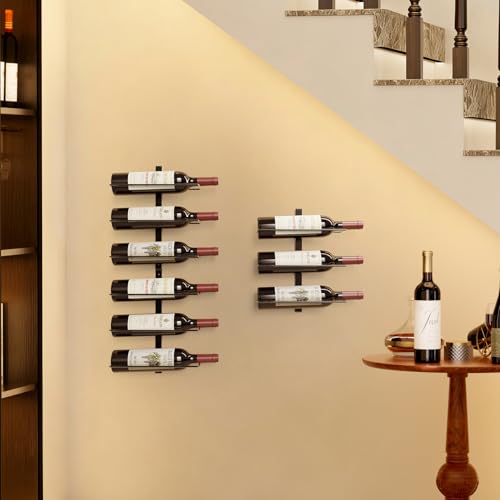 Image of B4Life Wine Rack Wall Mounted 9 Bottles, Metal Hanging Wink Racks for Wall | Liquor, Champagne, Under-Stair Walls, Wine Cellars, Decorative Display With Empty Bottles, Home Bar, Cellar, Dining Room