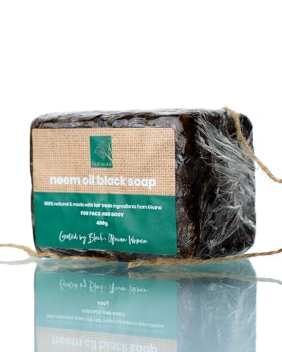 Nokware African Black Soap with Neem Oil for Acne, Dark Spots & Oily Skin, Raw Natural Face & Body Cleanser Bar, Handmade in Ghana, Vegan, 400g (14.1 oz) image 4
