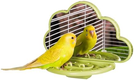 septillar Bird Mirror with Perch, Toys for Budgies, Cockatiels, P...