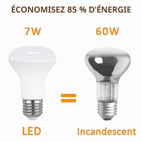 Akynite Ampoule Spot LED E27 R63 7W Blanc Chaud 2700K, 665LM, Lumière 120 Degrés, Équivalent Lampe Halogène E27 60W, AC 220V, Ampoule Réflecteur R63 pour Spot de Plafond, non-dimmable, lot de 6 – vue 4