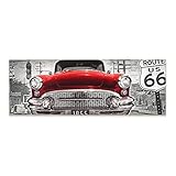 Red Classic Car Route 66 Retro Wood Wall Decor - Large Classic Car Wall Art For Man Cave, Garage or Living Room