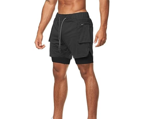 Short masculino NP de camada dupla para corrida e esportes para treino de musculação, Preto, GG