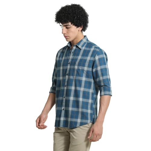 Image of BASICS 100% Cotton Checked Shirt for Men | Slim Fit | Everyday Smart Casual Wear | Full Sleeve