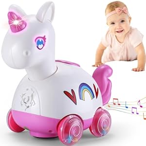 418pragdwnl - Unicorn Baby Toys 6-12 Months - Press & Go Musical Light Infant Baby Crawling Baby Toys 12-18 Months, Tummy Time Toys for 1 Year Old Boy Gifts Girl Toddlers Christmas Stocking Stuffers Age 1-2