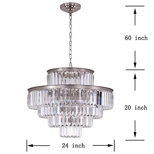 DSRJ Luxury Nickel Crystal Chandelier Modern 5-Tiers 13 Light Pendant Lamp Ceiling Lighting for Dining Living Room Bedroom Hallway Entry - Thumbnail 4