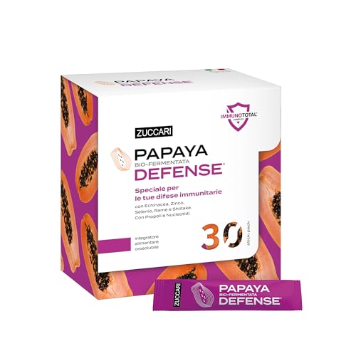 Zuccari Papaya Defense, 30 Stick-Pack da 3,08g, Con Papaya Bio-Fermentata, Echinacea, Zinco, Selenio e Shiitake, Supporto per le Difese Immunitarie e il Metabolismo Energetico