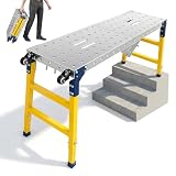 SAIBOO Plataforma de Trabajo de Chapa Galvanizada Andamio Portátil Mesa de Soldadura Ajustable Escalera Andamio Plegable, Capacidad de Carga de 500KG Altura Ajustable de 4 Velocidades 120 × 36 × 90 CM