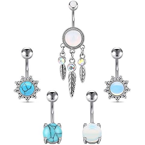 Funseedrr 5pcs Piercing Ombligo Anillo Acero Quirúrgico 14G 10mm Cover