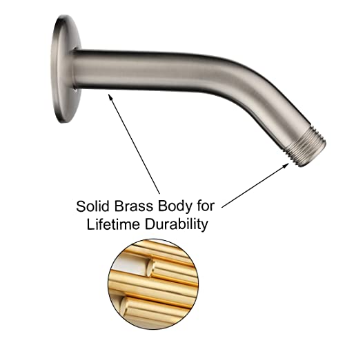Bright Showers 6 Inch Brass Shower Arm With Flange Shower Pipe Arm For Wall Mount Fixed And Handheld Shower Head, Brushed Nickel #TOP1