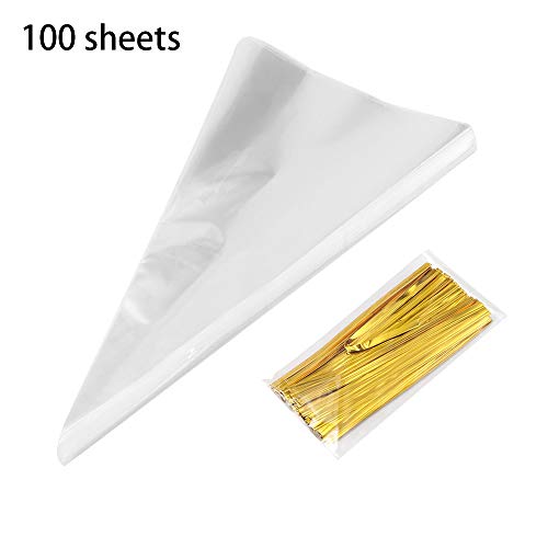 TiooDre 100Pcs Triangle Transparent Candy Bag, Cone Cellophane Bags Clear Triangle Treat DIY Gift Bags for Candies Sweets Cookies Snakes