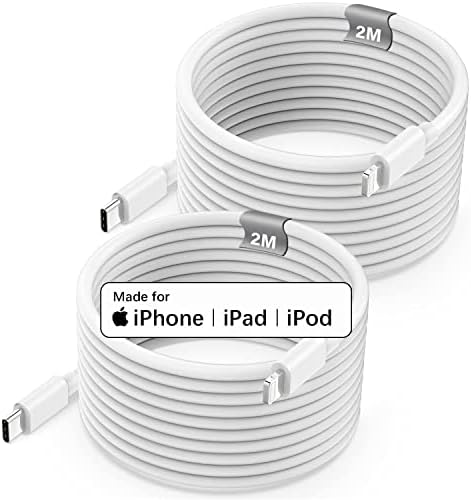 Poukey USB C to Lightning Cable 2M 2Pack[Apple MFi Certified], Fast iPhone Charger Cable for iPhone 14/13 Pro Max/Mini/12/11/XS/XR/X/8, Extra Long Lightning to Type C PD Fast Charging Cable Cord Lead