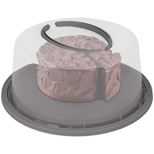 Foto von Koopman Kuchenhaube pastell mit Farbwahl Tortenbehälter rund Kunststoff Tortenbox Kuchenbehälter Tortenglocke Transportbehälter Kuchen Torten Box (Pastell grau), Transparent