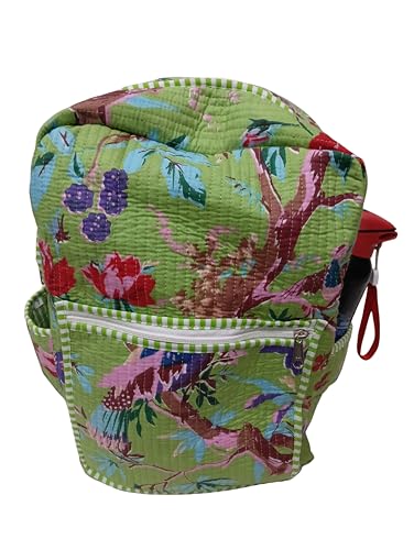 Image of Doraya Cotton Quilted Unisex Backpack Hand Block Floral Printed Design Stylish Eco-Friendly Bag for School, Travel, and Everyday Adventures